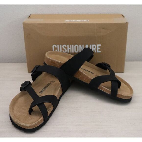 Cushionaire 779601 Women's Sz 9.5M Black Luna Cork Footbed Sandals - Picture 1 of 15